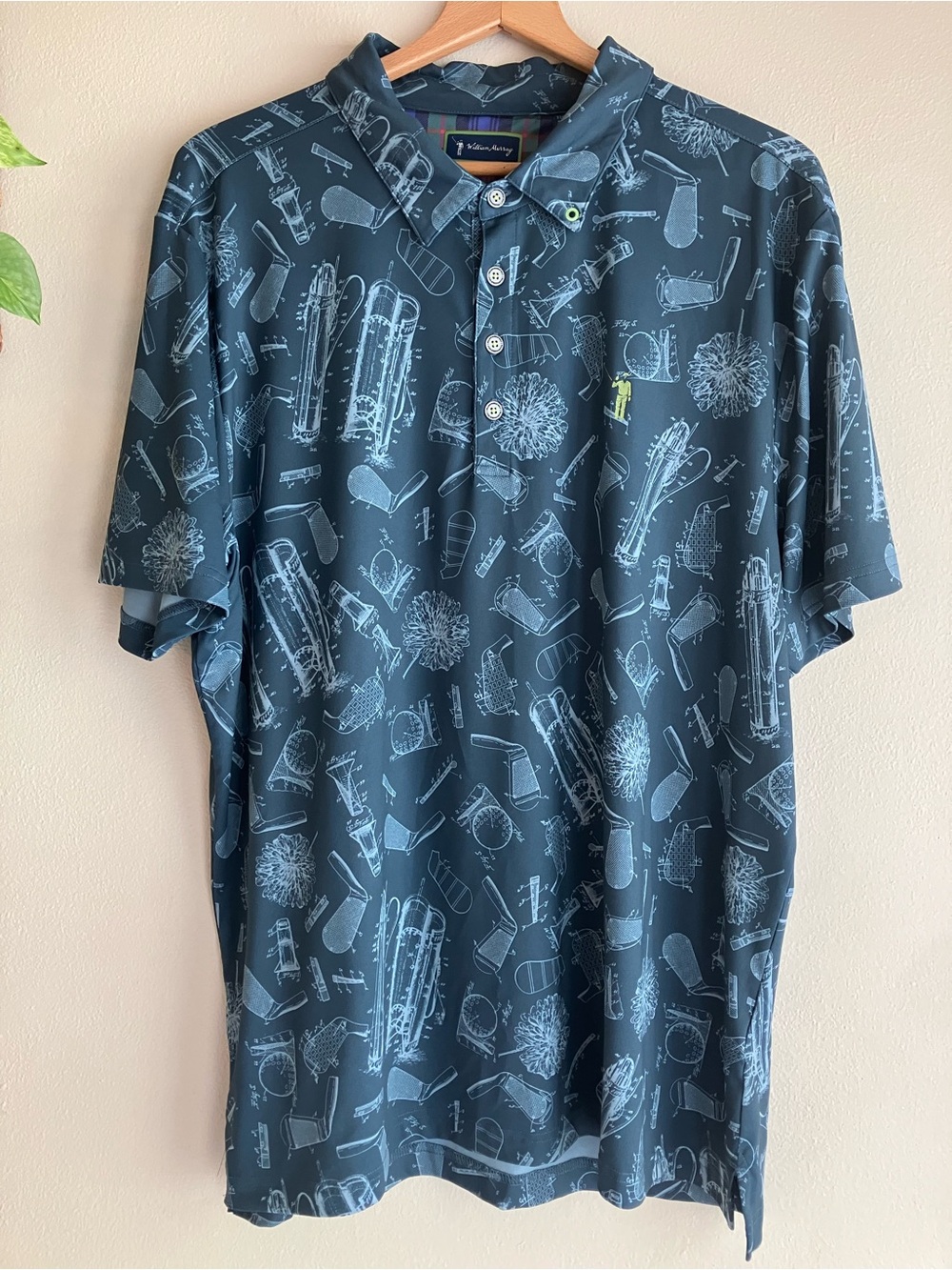 William Murray Polo Shirt Men’s Size XL “It’s In The Bag” Print Blue Golf Shirt